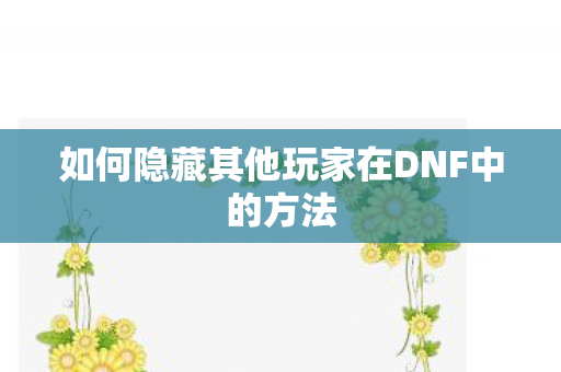 如何隐藏其他玩家在DNF中的方法图片