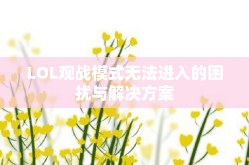 LOL观战模式无法进入的困扰与解决方案图片