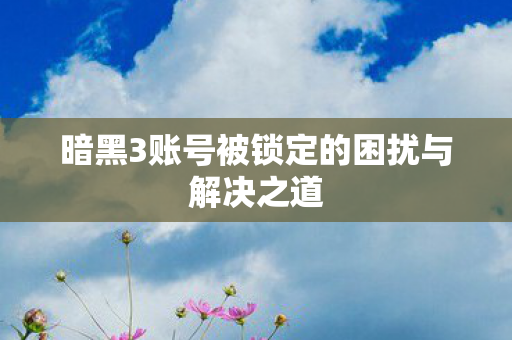 暗黑3账号被锁定的困扰与解决之道图片