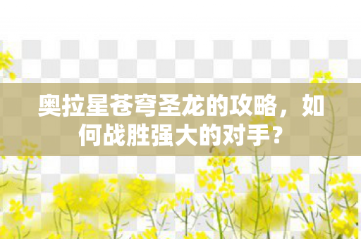 奥拉星苍穹圣龙的攻略图片