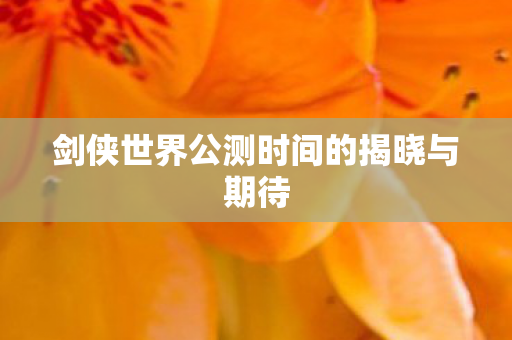 剑侠世界公测时间的揭晓与期待图片
