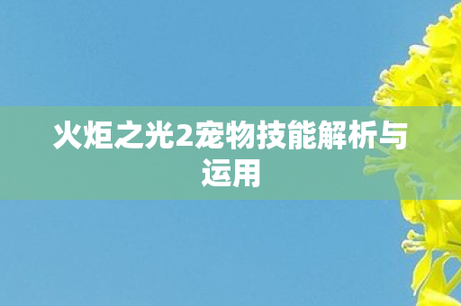 火炬之光2宠物技能解析与运用图片