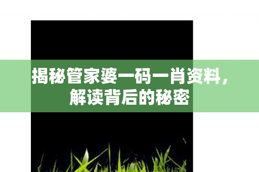 揭秘管家婆一码一肖资料图片