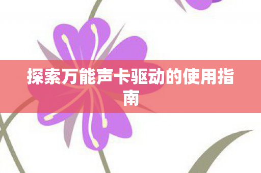 探索万能声卡驱动的使用指南图片