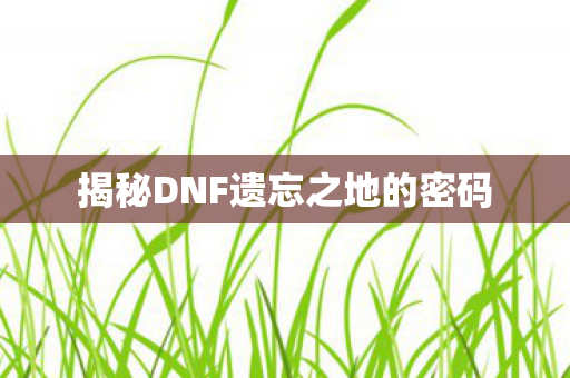 揭秘DNF遗忘之地的密码图片