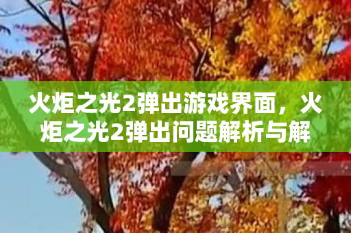 火炬之光2弹出问题解析与解决建议图片