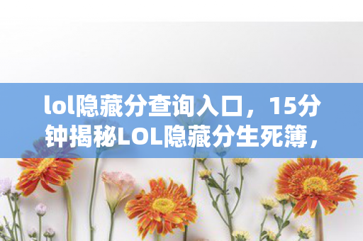 lol隐藏分查询入口,15分钟揭秘LOL隐藏分生死簿,你的账号何时被系统判了死刑? lol隐藏分查询入口,15分钟揭秘LOL隐藏分生死簿,你的账号何时被系统判了死刑?
