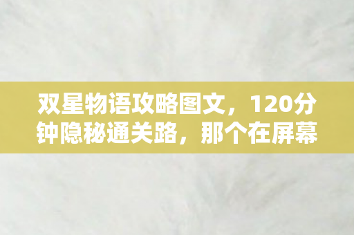 双星物语攻略图文，120分钟隐秘通关路，那个在屏幕前哽咽的少年，后来怎样了？