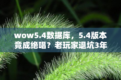 wow5.4数据库,5.4版本竟成绝唱?老玩家退坑3年重返,发现魔兽已变天! wow5.4数据库,5.4版本竟成绝唱?老玩家退坑3年重返,发现魔兽已变天!