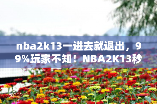 nba2k13一进去就退出,99%玩家不知!NBA2K13秒退竟藏逆天机制,颠覆你的游戏认知! nba2k13一进去就退出,99%玩家不知!NBA2K13秒退竟藏逆天机制,颠覆你的游戏认知!