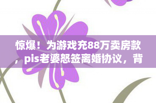 惊爆!为游戏充88万卖房款,pis老婆怒签离婚协议,背后隐情吓一跳! 惊爆!为游戏充88万卖房款,pis老婆怒签离婚协议,背后隐情吓一跳!
