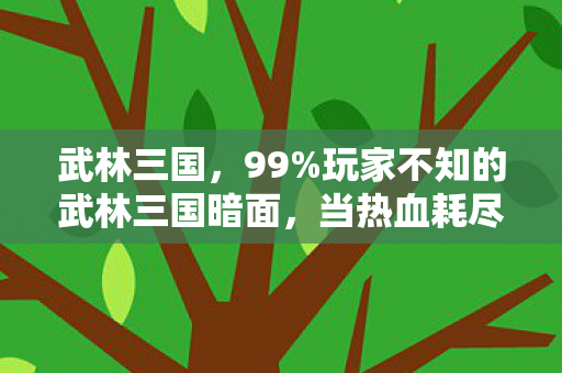 武林三国，99%玩家不知的武林三国暗面，当热血耗尽，谁在收割你的狂热？