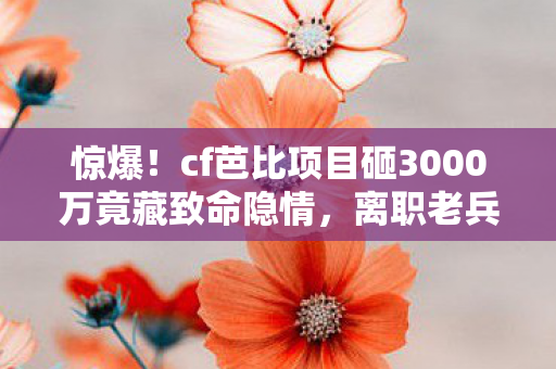 惊爆！cf芭比项目砸3000万竟藏致命隐情，离职老兵拍桌怒吼吓一跳！