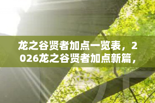 龙之谷贤者加点一览表，2026龙之谷贤者加点新篇，伏笔深埋，鼻子一酸忆旧情