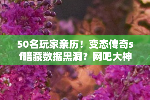 50名玩家亲历！变态传奇sf暗藏数据黑洞？网吧大神听完直接绷不住