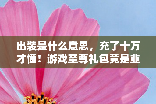出装是什么意思，充了十万才懂！游戏至尊礼包竟是韭菜收割机，吓一跳！