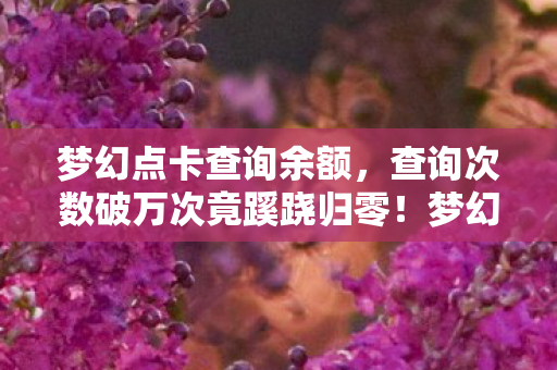梦幻点卡查询余额,查询次数破万次竟蹊跷归零!梦幻点卡背后藏着让人后背发凉的真相 梦幻点卡查询余额,查询次数破万次竟蹊跷归零!梦幻点卡背后藏着让人后背发凉的真相