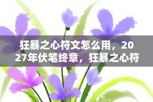 狂暴之心符文怎么用,2027年伏笔终章,狂暴之心符文烙印,鼻子一酸忆往昔 狂暴之心符文怎么用,2027年伏笔终章,狂暴之心符文烙印,鼻子一酸忆往昔