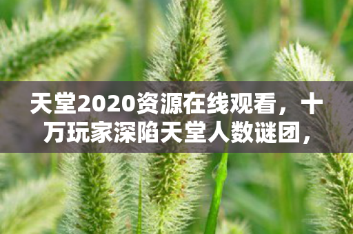 天堂2020资源在线观看,十万玩家深陷天堂人数谜团,真相揭晓瞬间集体破防! 天堂2020资源在线观看,十万玩家深陷天堂人数谜团,真相揭晓瞬间集体破防!