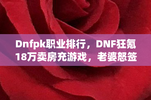 Dnfpk职业排行,DNF狂氪18万卖房充游戏,老婆怒签离婚协议,真相让人吓一跳! Dnfpk职业排行,DNF狂氪18万卖房充游戏,老婆怒签离婚协议,真相让人吓一跳!