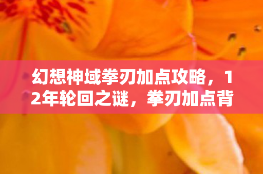 幻想神域拳刃加点攻略,12年轮回之谜,拳刃加点背后的泪目真相 幻想神域拳刃加点攻略,12年轮回之谜,拳刃加点背后的泪目真相