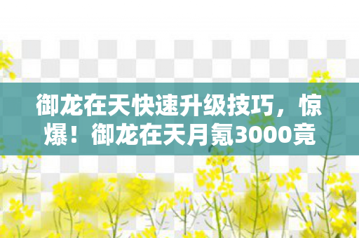 御龙在天快速升级技巧,惊爆!御龙在天月氪3000竟藏这隐情,不吓一跳算我输! 御龙在天快速升级技巧,惊爆!御龙在天月氪3000竟藏这隐情,不吓一跳算我输!