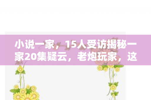 小说一家,15人受访揭秘一家20集疑云,老炮玩家,这剧情我绷不住了! 小说一家,15人受访揭秘一家20集疑云,老炮玩家,这剧情我绷不住了!