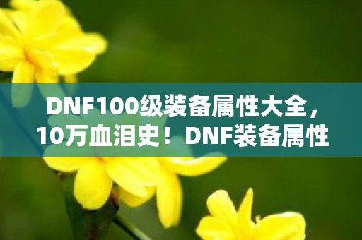 DNF100级装备属性大全，10万血泪史！DNF装备属性暗改内幕曝光，玩家钱包集体蒸发吓一跳