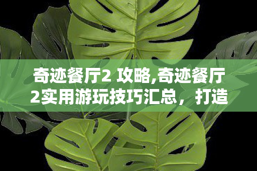 奇迹餐厅2 攻略,奇迹餐厅2实用游玩技巧汇总，打造顶流美食帝国的进阶指南