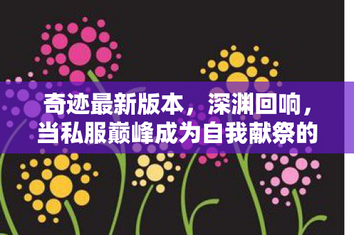 奇迹最新版本，深渊回响，当私服巅峰成为自我献祭的悖论牢笼