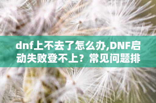 dnf上不去了怎么办,DNF启动失败登不上?常见问题排查攻略看这篇就够了 dnf上不去了怎么办,DNF启动失败登不上?常见问题排查攻略看这篇就够了