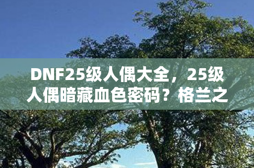 DNF25级人偶大全,25级人偶暗藏血色密码?格兰之森悬案背后的亡灵低语 DNF25级人偶大全,25级人偶暗藏血色密码?格兰之森悬案背后的亡灵低语