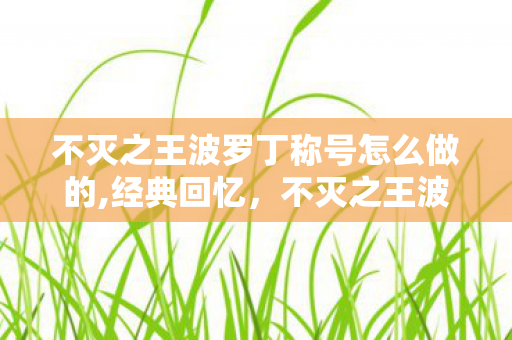 不灭之王波罗丁称号怎么做的,经典回忆，不灭之王波罗丁称号全流程获取攻略