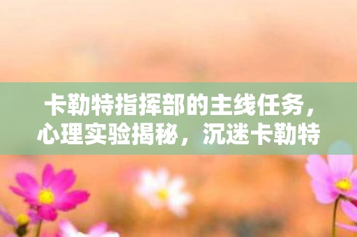 卡勒特指挥部的主线任务，心理实验揭秘，沉迷卡勒特指挥部，细思极恐的自我麻醉之旅