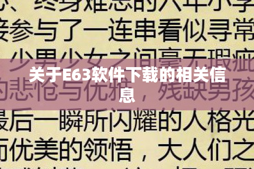 关于E63软件下载的相关信息图片