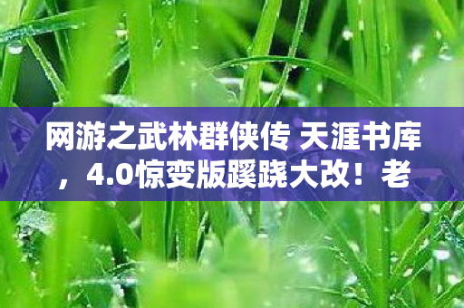 网游之武林群侠传 天涯书库,4.0惊变版蹊跷大改!老玩家直呼,这还是我认识的江湖? 网游之武林群侠传 天涯书库,4.0惊变版蹊跷大改!老玩家直呼,这还是我认识的江湖?
