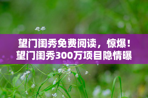 望门闺秀免费阅读，惊爆！望门闺秀300万项目隐情曝光，真相让人吓一跳！