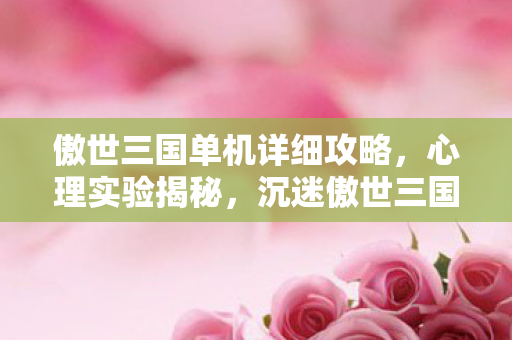 傲世三国单机详细攻略,心理实验揭秘,沉迷傲世三国单机三年,细思极恐的自我囚禁 傲世三国单机详细攻略,心理实验揭秘,沉迷傲世三国单机三年,细思极恐的自我囚禁