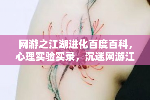 网游之江湖进化百度百科,心理实验实录,沉迷网游江湖的细思极恐自我异化 网游之江湖进化百度百科,心理实验实录,沉迷网游江湖的细思极恐自我异化