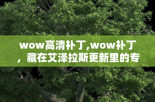 wow高清补丁,wow补丁，藏在艾泽拉斯更新里的专属浪漫