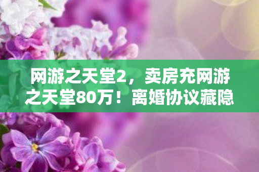 网游之天堂2,卖房充网游之天堂80万!离婚协议藏隐情,吓一跳结局反转! 网游之天堂2,卖房充网游之天堂80万!离婚协议藏隐情,吓一跳结局反转!