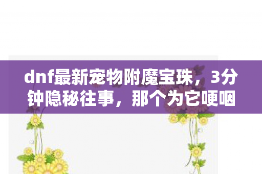 dnf最新宠物附魔宝珠,3分钟隐秘往事,那个为它哽咽的通宵,如今只剩登录界面在等我 dnf最新宠物附魔宝珠,3分钟隐秘往事,那个为它哽咽的通宵,如今只剩登录界面在等我