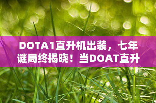 DOTA1直升机出装,七年谜局终揭晓!当DOAT直升机坠入永恒黑夜,泪目老兵的最后一程 DOTA1直升机出装,七年谜局终揭晓!当DOAT直升机坠入永恒黑夜,泪目老兵的最后一程