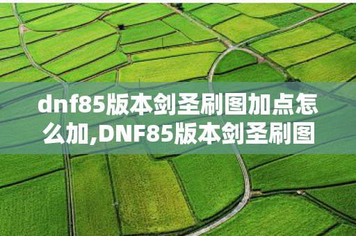 dnf85版本剑圣刷图加点怎么加,DNF85版本剑圣刷图加点全指南，重温阿拉德剑神的热血岁月