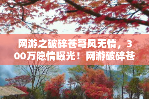 网游之破碎苍穹风无情，300万隐情曝光！网游破碎苍穹惊天内幕，吓一跳的烂尾真相！
