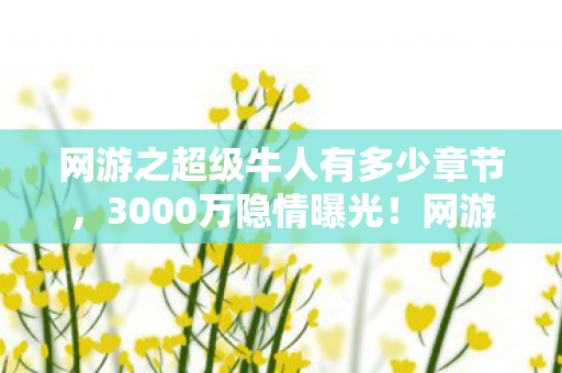网游之超级牛人有多少章节，3000万隐情曝光！网游老兵掀桌怒吼，这方案早该枪毙，吓一跳的真相来了