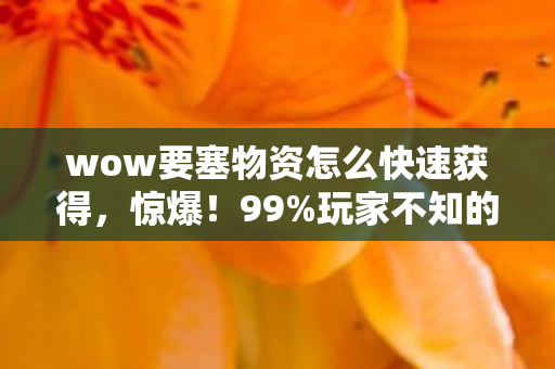 wow要塞物资怎么快速获得,惊爆!99%玩家不知的WOW要塞物资暴增300%秘籍! wow要塞物资怎么快速获得,惊爆!99%玩家不知的WOW要塞物资暴增300%秘籍!