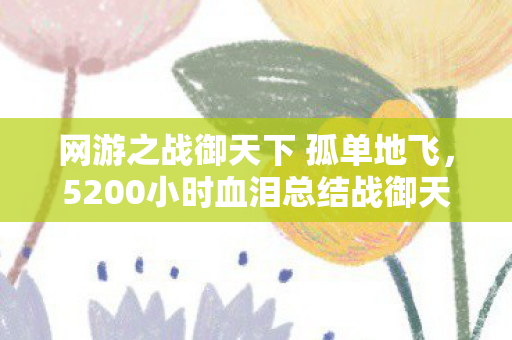 网游之战御天下 孤单地飞，5200小时血泪总结战御天下玩家必看！3大避坑心得让你少走弯路