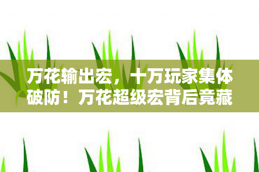 万花输出宏，十万玩家集体破防！万花超级宏背后竟藏着惊天谜团？