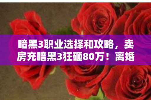 暗黑3职业选择和攻略,卖房充暗黑3狂砸80万!离婚协议背后,我亲手撕碎了婚姻! 暗黑3职业选择和攻略,卖房充暗黑3狂砸80万!离婚协议背后,我亲手撕碎了婚姻!